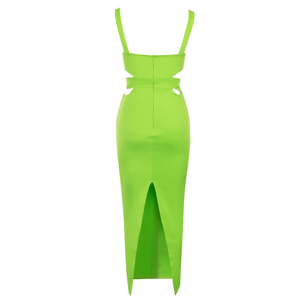 Green Hollow Out Bandage Dress
