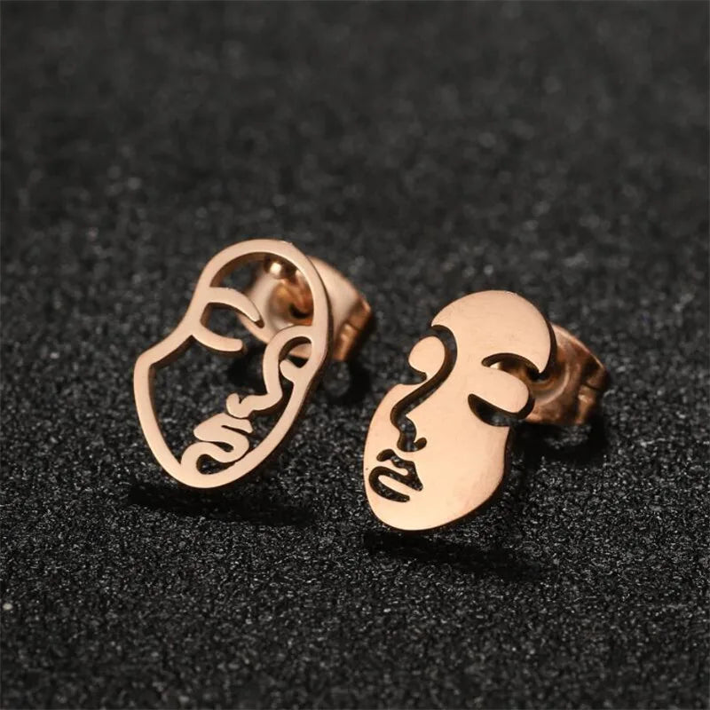 Girl Face Abstract Stud Earrings