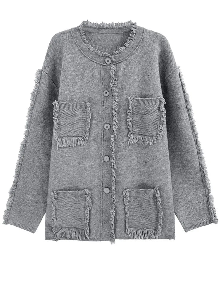 Solid Tassels Big Size Knitted Cardigan