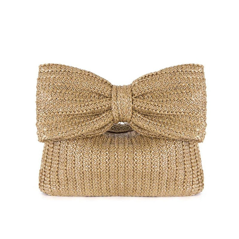 Bow Knot Grass Woven Small Handbag