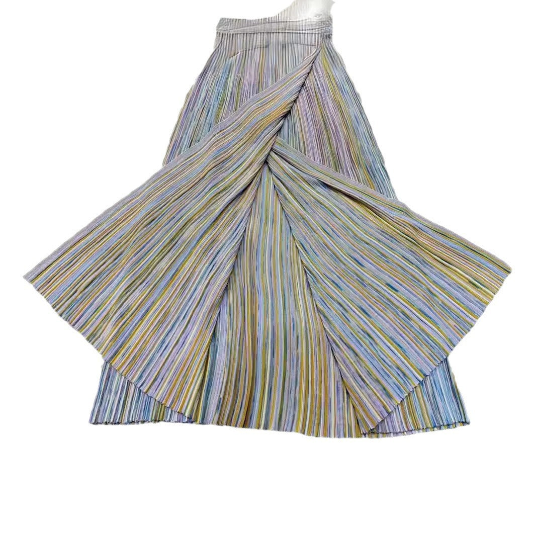Gradient Striped Pleated Knit Dress