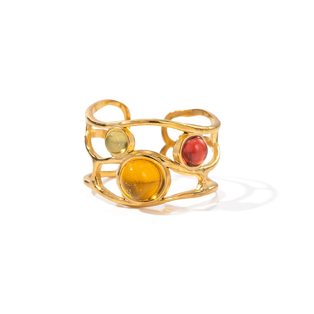 Retro Gold-Plated Multicolor Resin Open Ring