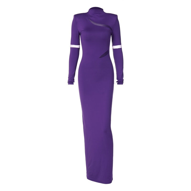 Hollow Out Stand Collar Long Sleeve Bodycon Dress