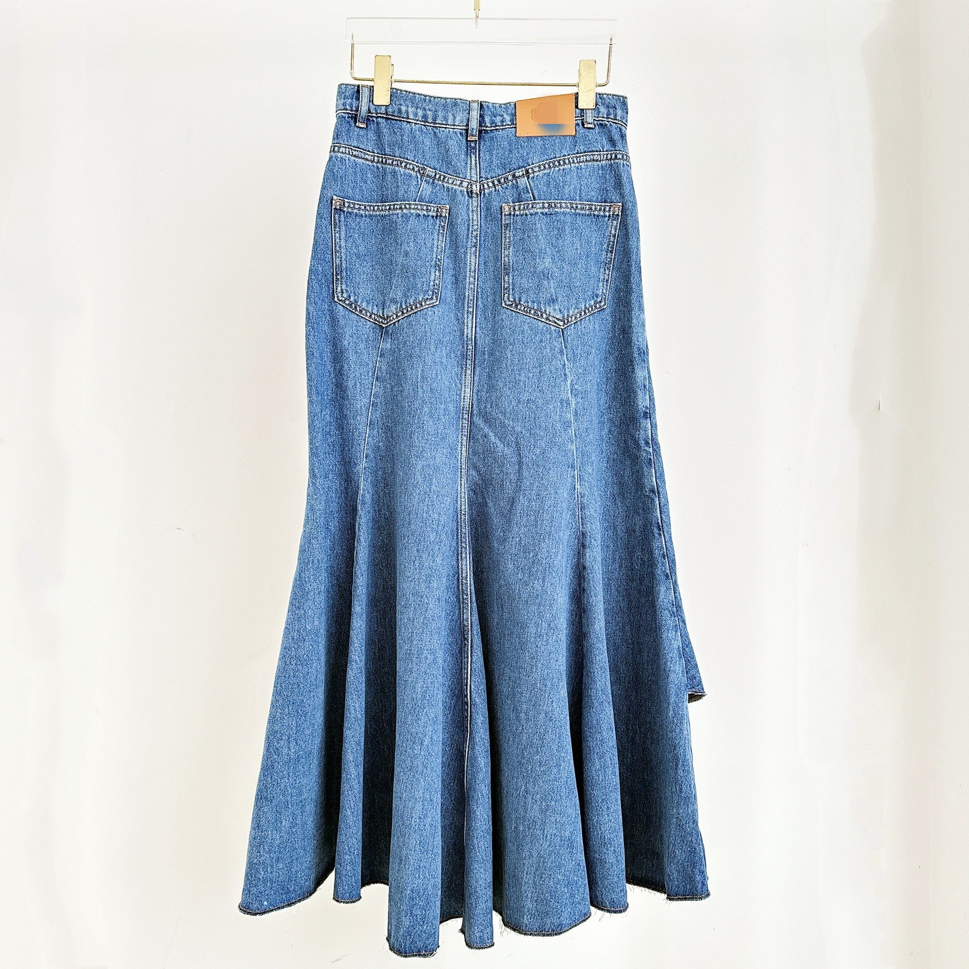 Blue Splicing Irregular High Waist Denim Skirt
