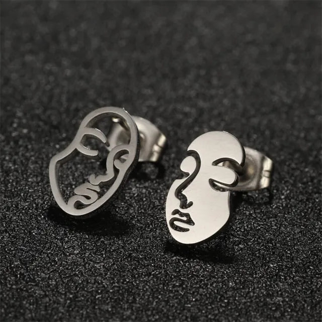 Girl Face Abstract Stud Earrings