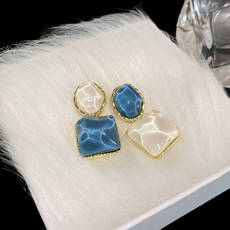 Sparkling Geometric Resin Square Drop Earrings