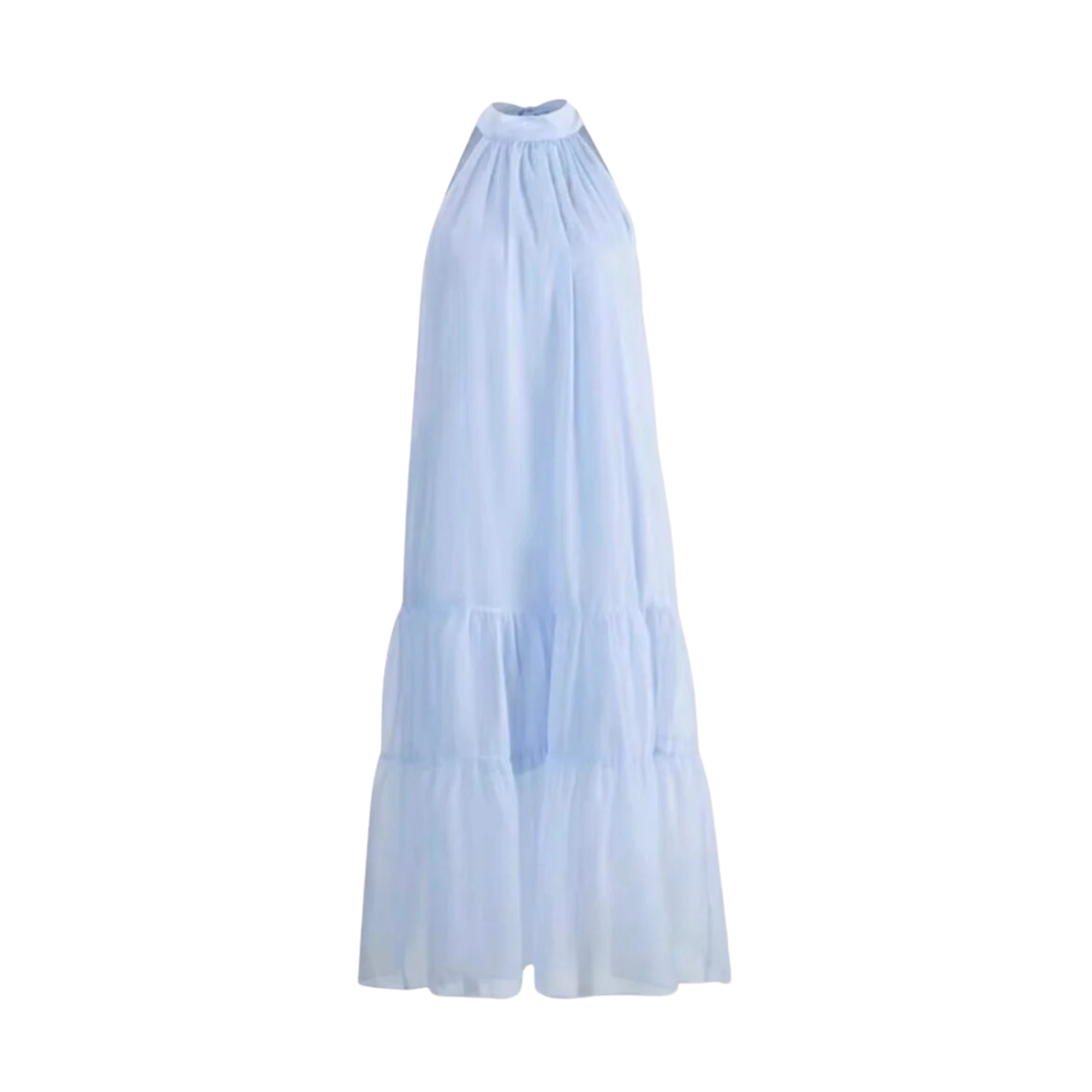 Removable Ribbon Tencel Halter-Neck Sleeveless Dress