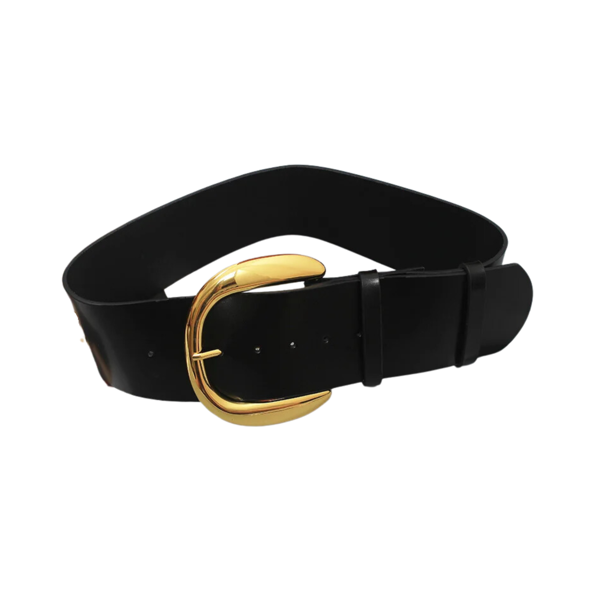 Curved Buckle Wide Leather Belt