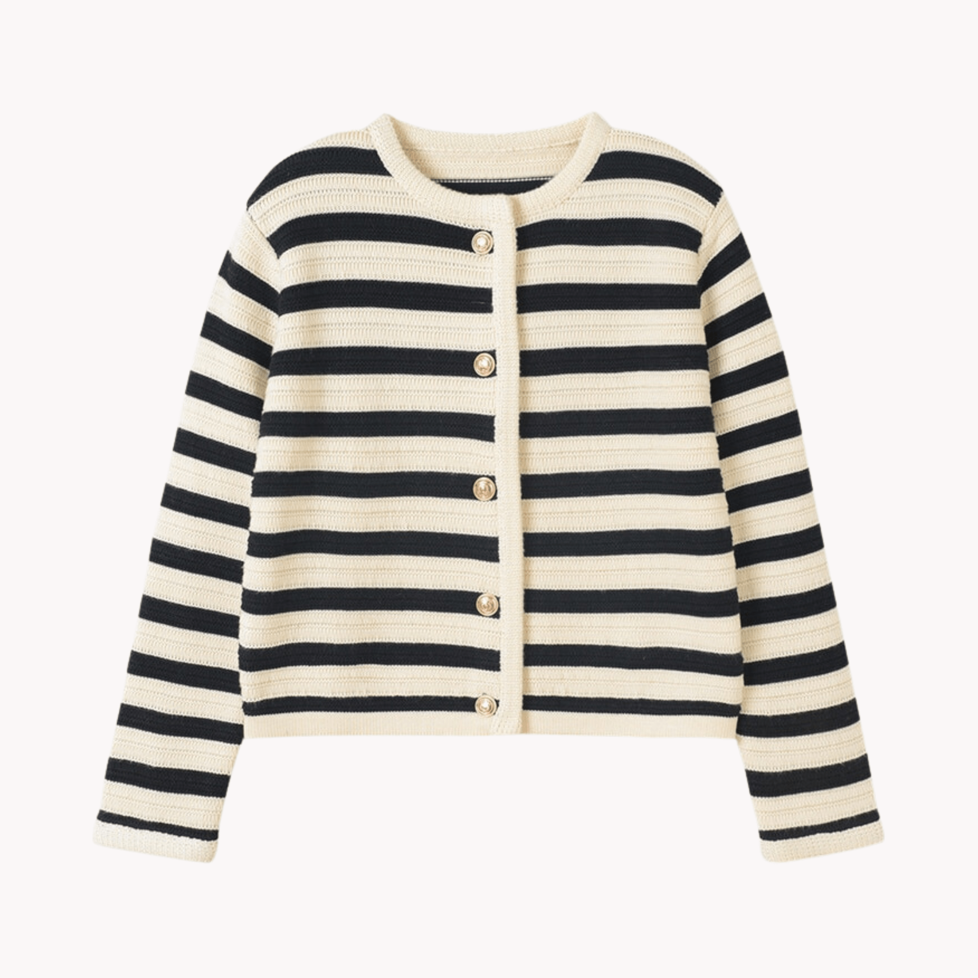 Casual Striped Knit Cardigan - Black-Thick Stripe / S