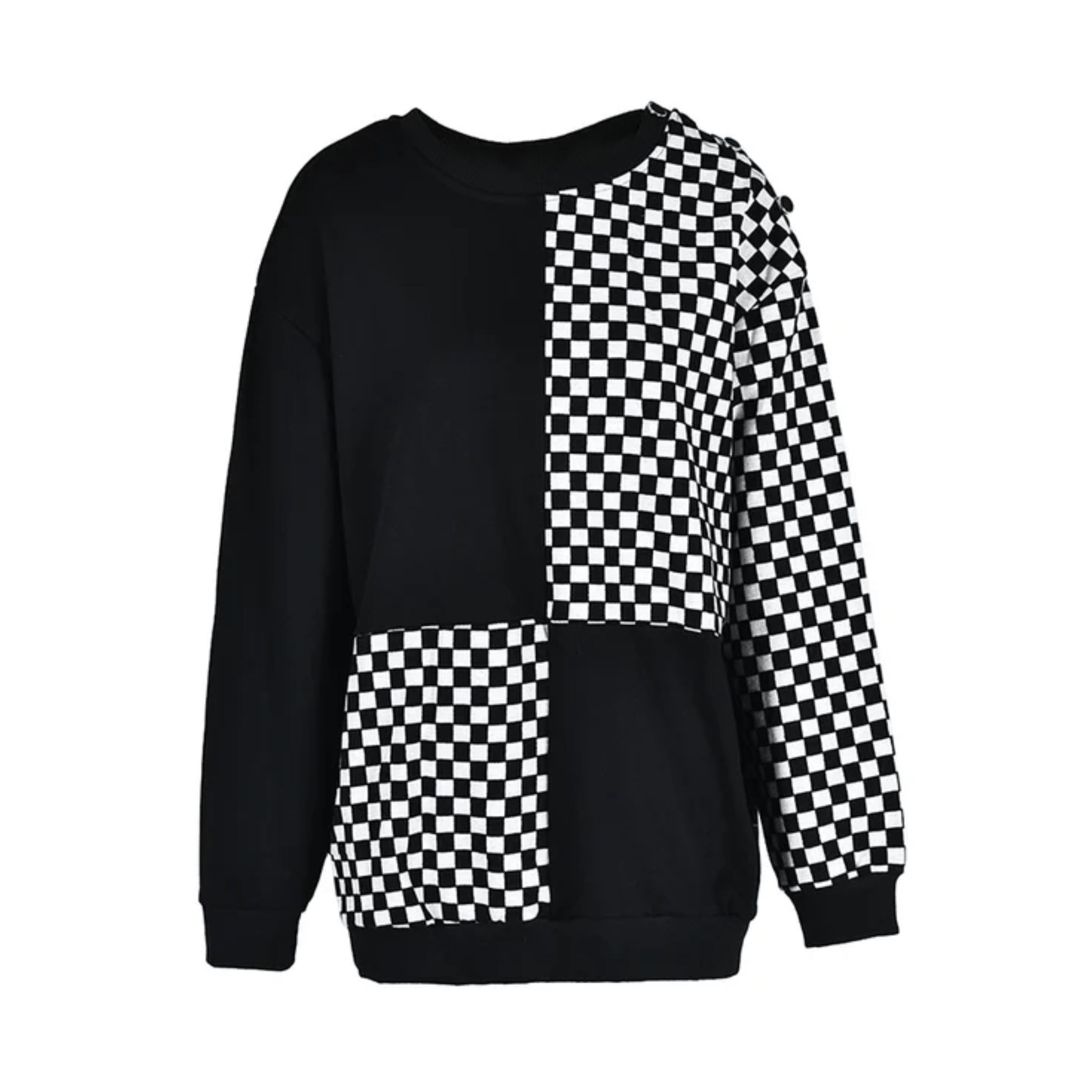 Checker Print Contrast B&W Sweatshirt