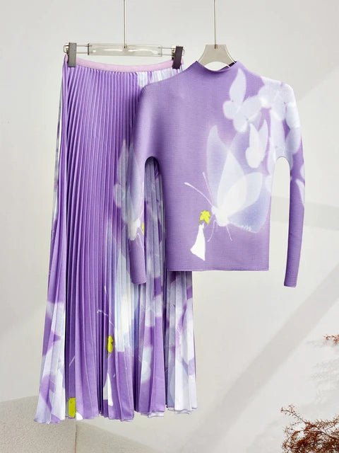 Floral Pleated Top + Skirt Set - Kelly Obi New York