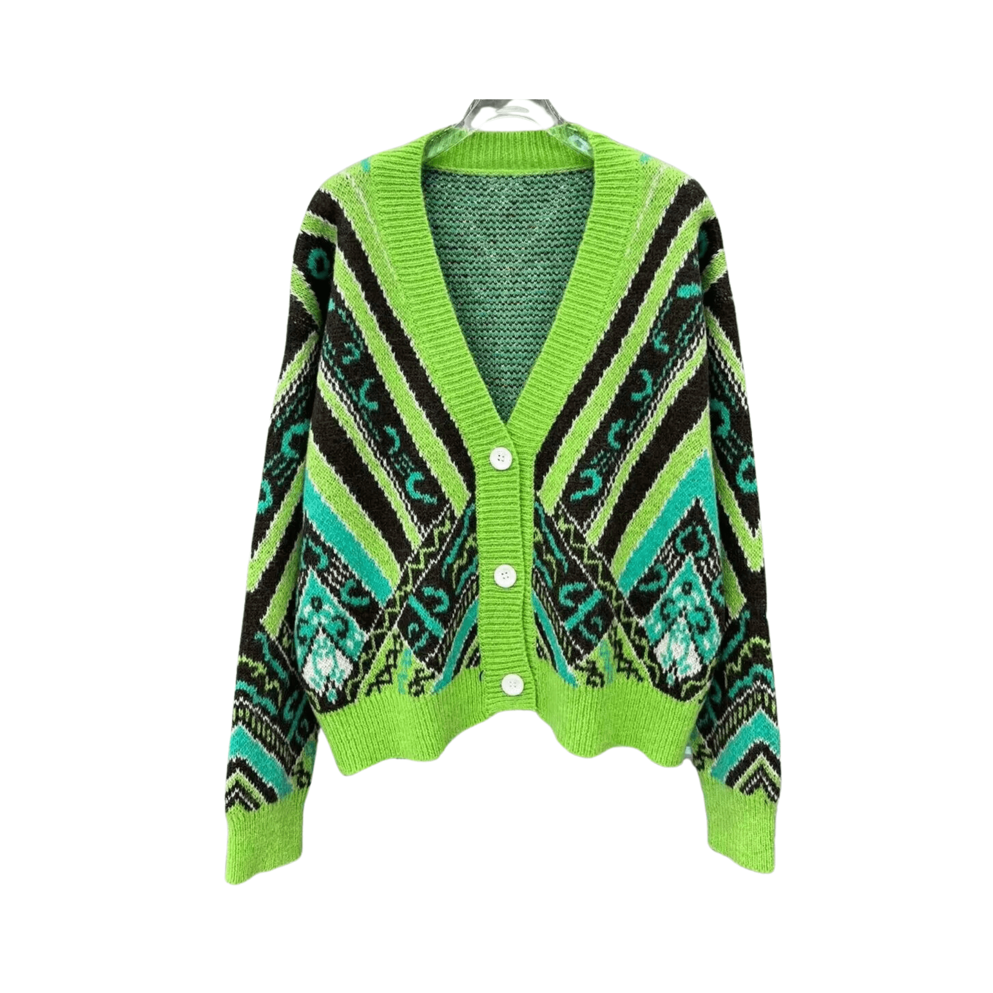 Green Loose Fit Knit Cardigan - Pre Order: Ships Feb 29