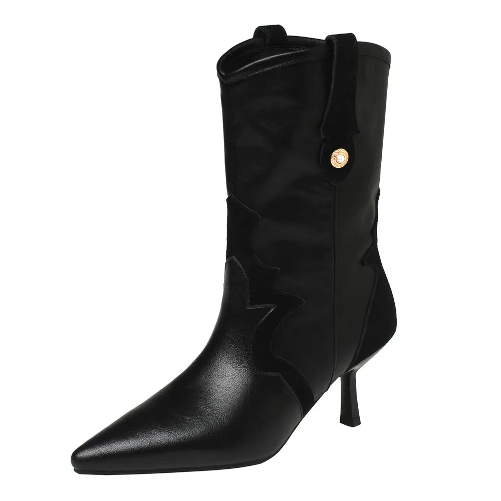 Leather Mid-Calf Pointed Boots - Kelly Obi New York
