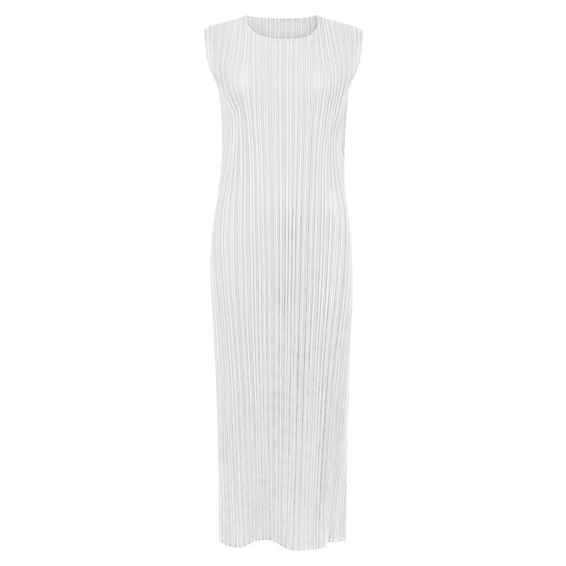 Pre Order:  Solid Pleated Sleeveless Midi Dress