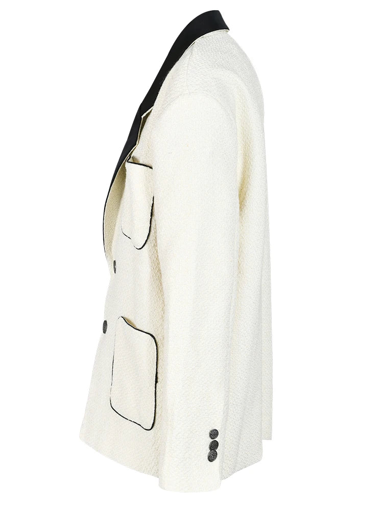 Pre Order:  White Single-Breasted V-Neck Long Sleeve Coat