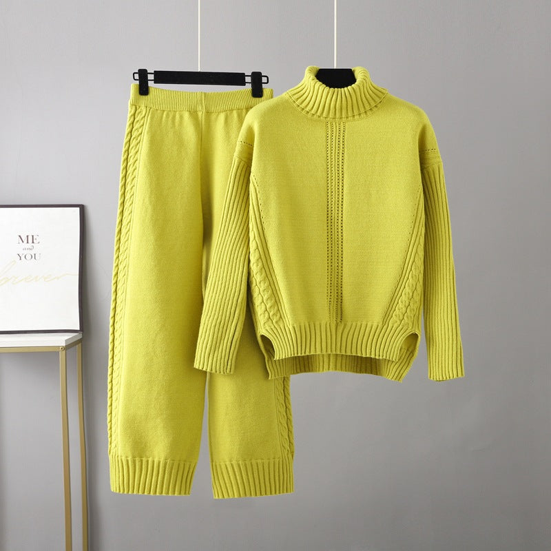 Pre Order:  Casual Thick Turtleneck Knit Sweater + Wide Leg Knit Pants