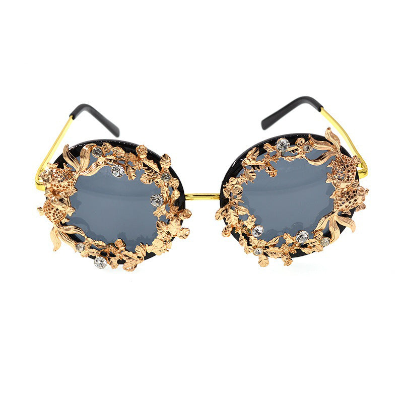 Retro Hollow Carving Small Fish Flower Sunglasses