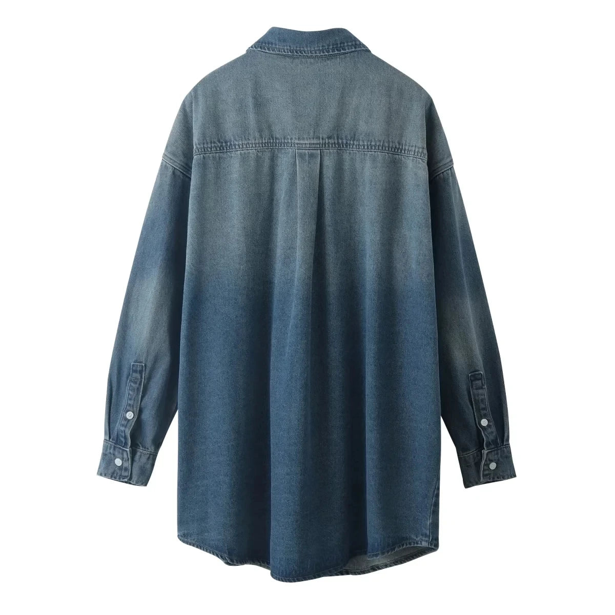 Blue Denim Single-Breasted Long Sleeve Jacket