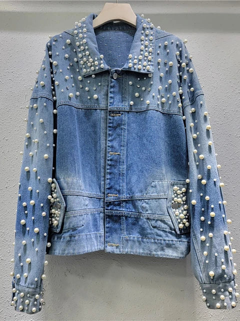 Pre Order:  Full Pearl Long Sleeve Washed Denim Jacket