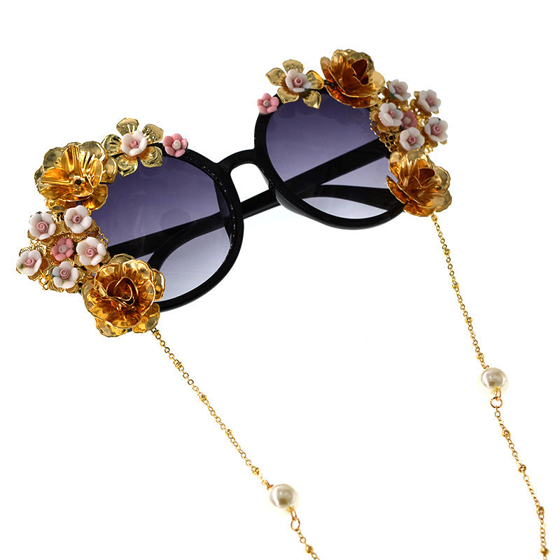 Retro Hollow Carved Round Frame Flower Sunglasses