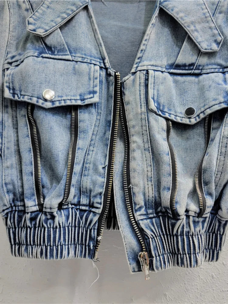 Retro Blue Washed Denim Vest