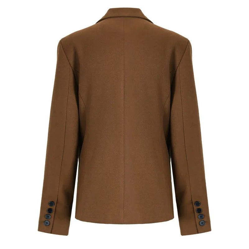 Pre Order:  Brown Panelled Double Breasted Pleated Blazer