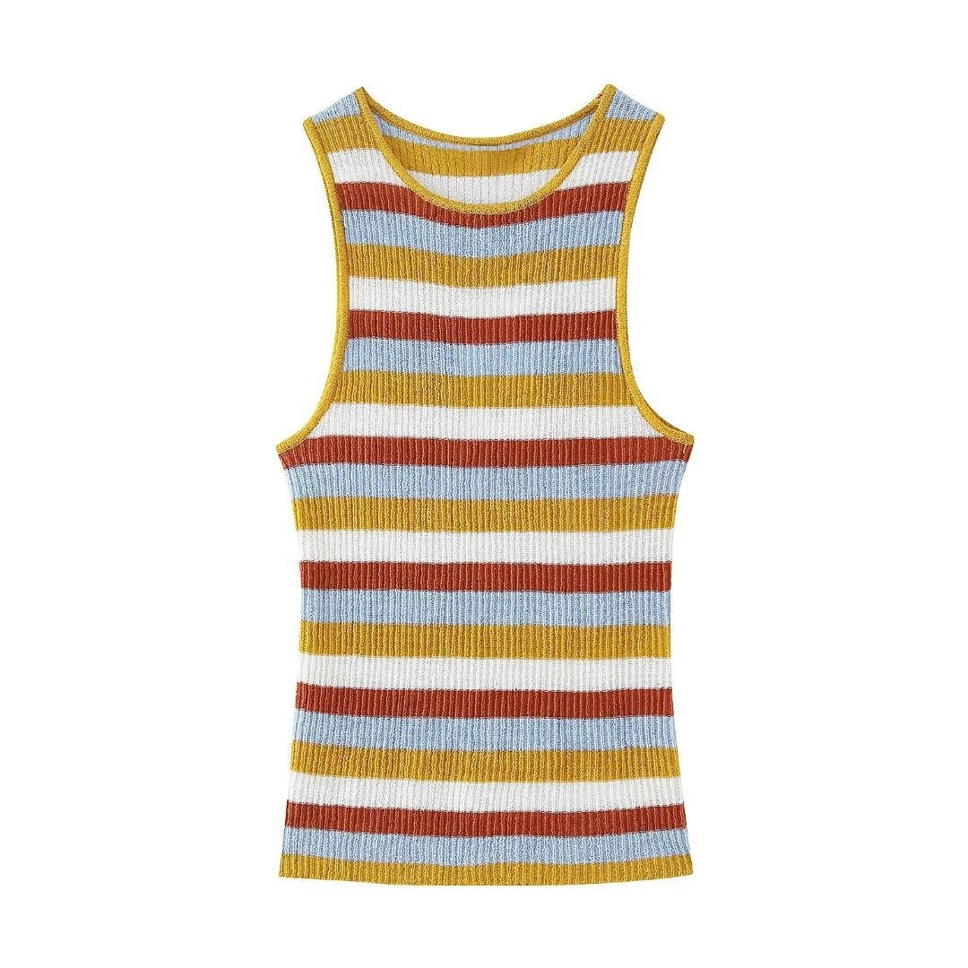 Pre Order:  Sleeveless Striped Knitted Vest + Slim Long Skirt