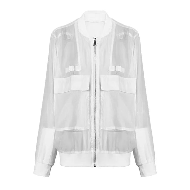 Pre Order:  White Organza Stand Collar Long Sleeve Jacket