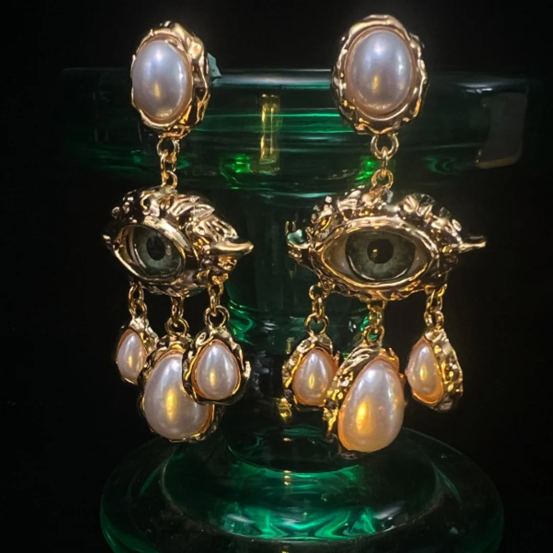 Pre Order:  Vintage Eye Pearl Drop Earrings