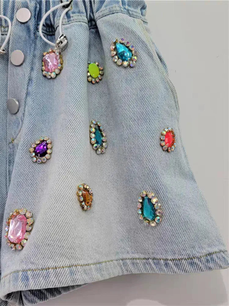 Pre Order:  Gemstone High Waist Denim Short Pants