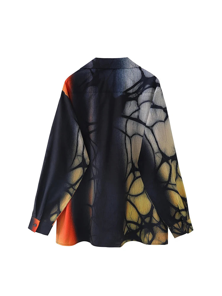 Pre Order:  Printed Loose Drape Long Sleeved Shirt