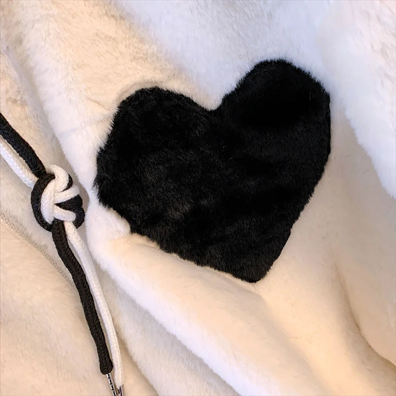 Pre Order:  Contrast Heart Drawstring Woolen Jacket