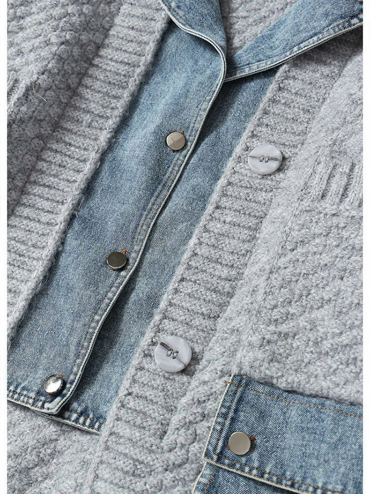 Pre Order:  Mock Two-Piece Denim Knit Jacket