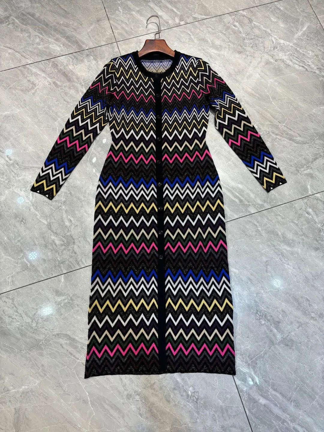 Pre Order:  Knitted Zigzag Wave Midi Dress