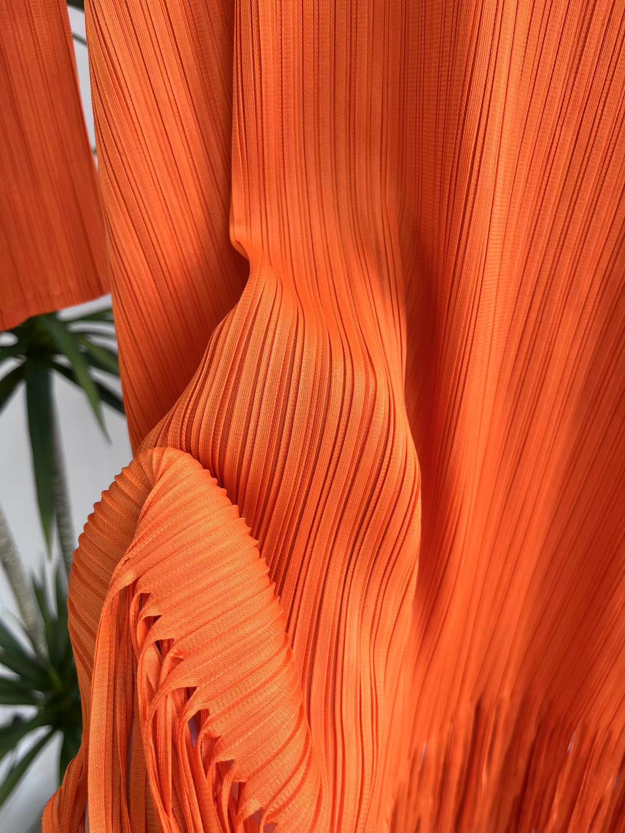 Pre Order:  Orange Tassel Pleated Dress