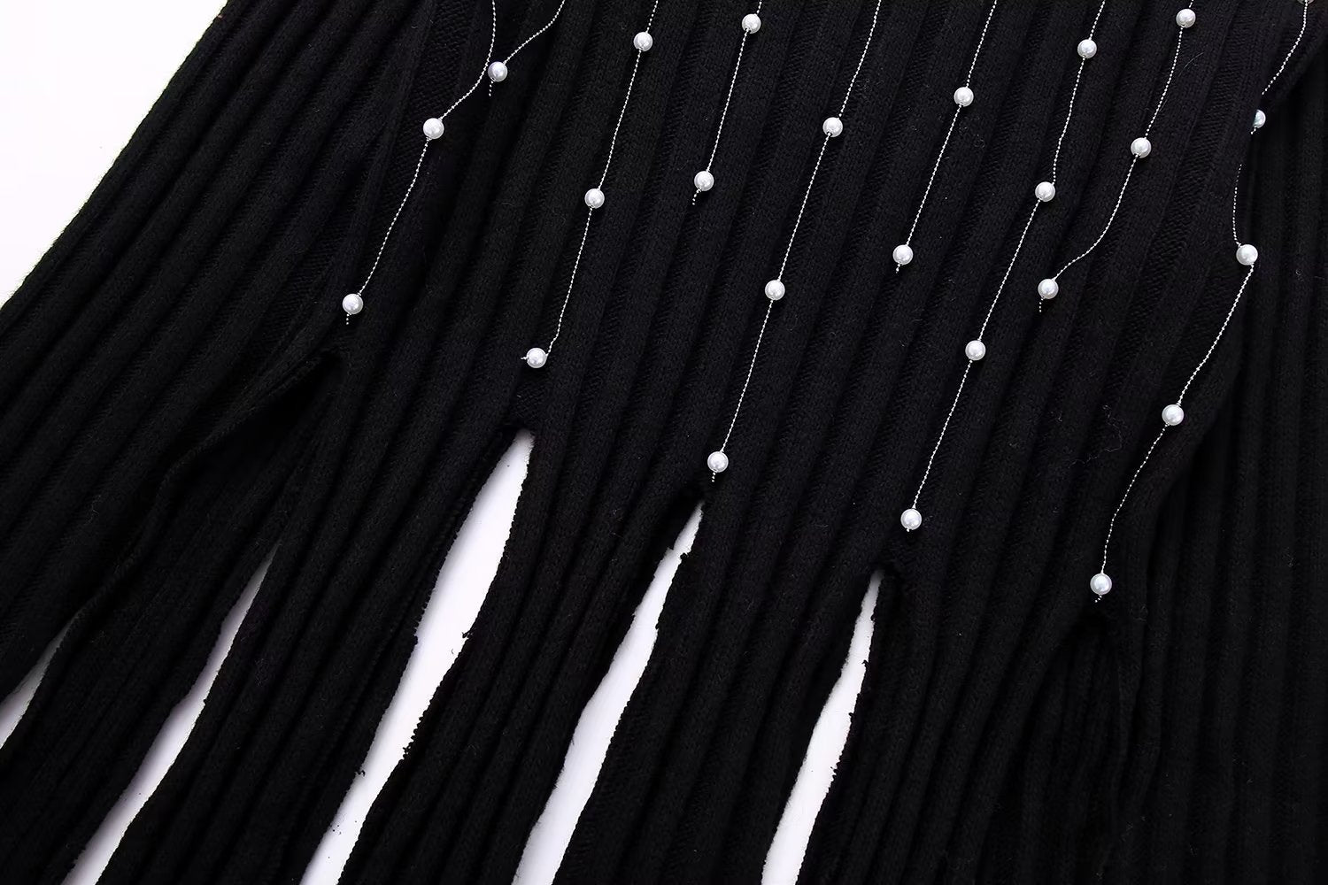 Pre Order:  Knitted Black Faux-Pearls Tassels Sweater