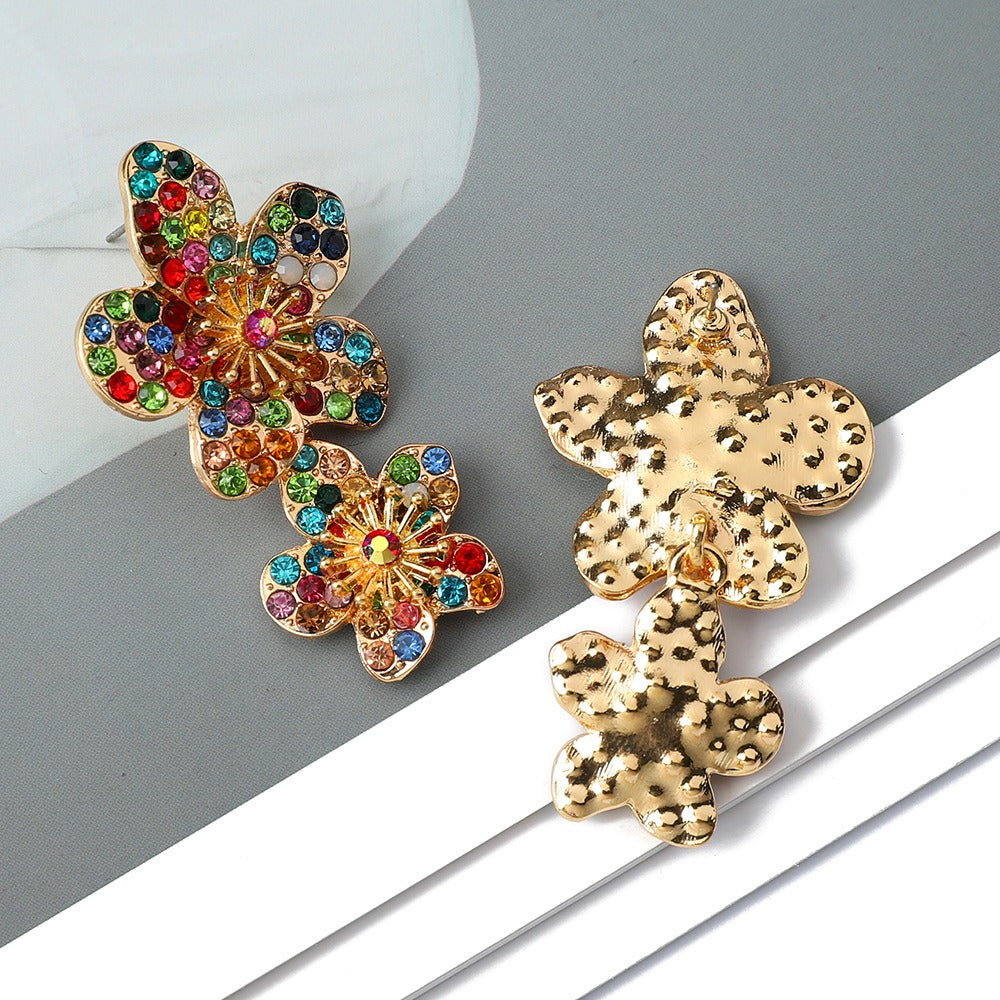 Pre Order:  Double Flower Diamond Retro Earrings