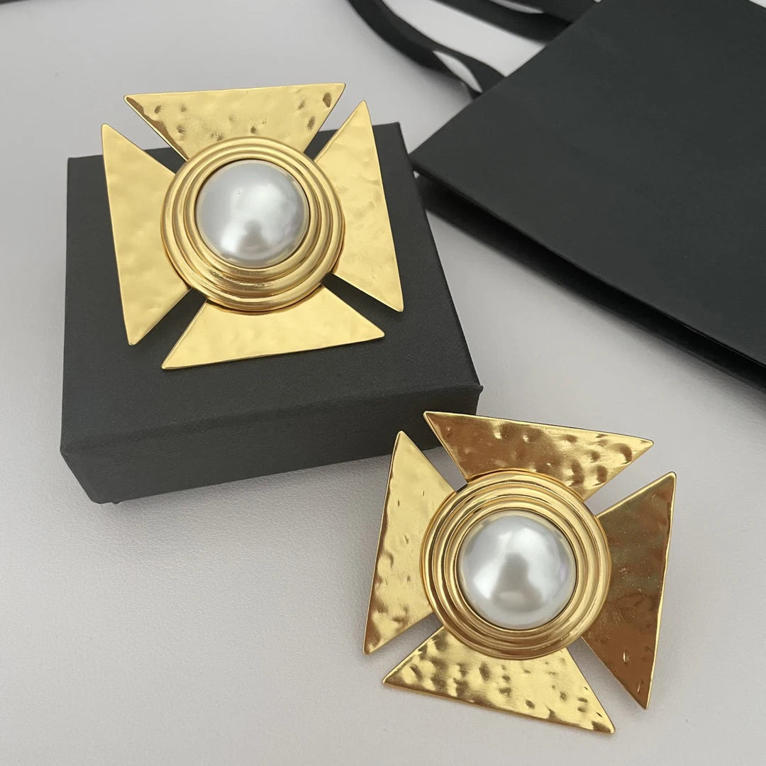 Pre Order:  24KGold-Plated Pearl Large Square Clip Earrings