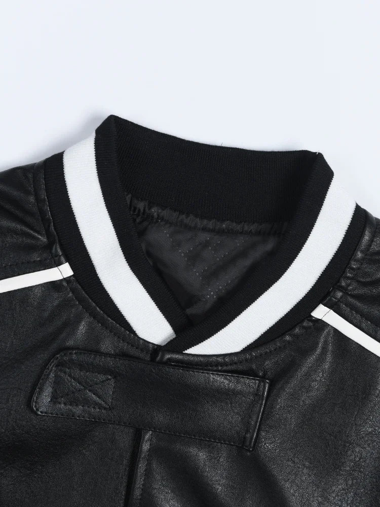 Pre Order:  Casual Colorblock Vegan Leather Varsity Jacket