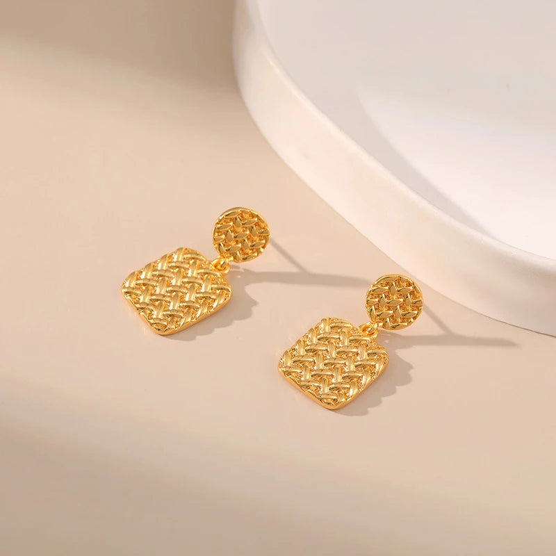 Pre Order:  Geometric Square Metal Texture Earrings