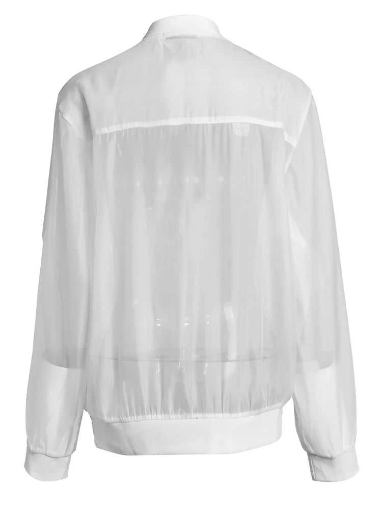 Pre Order:  White Organza Stand Collar Long Sleeve Jacket