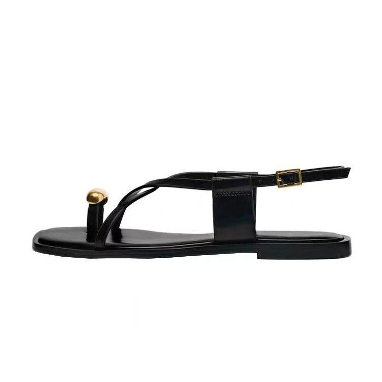 Pre Order:  Casual Cross Strap Square Toe Flat Sandals