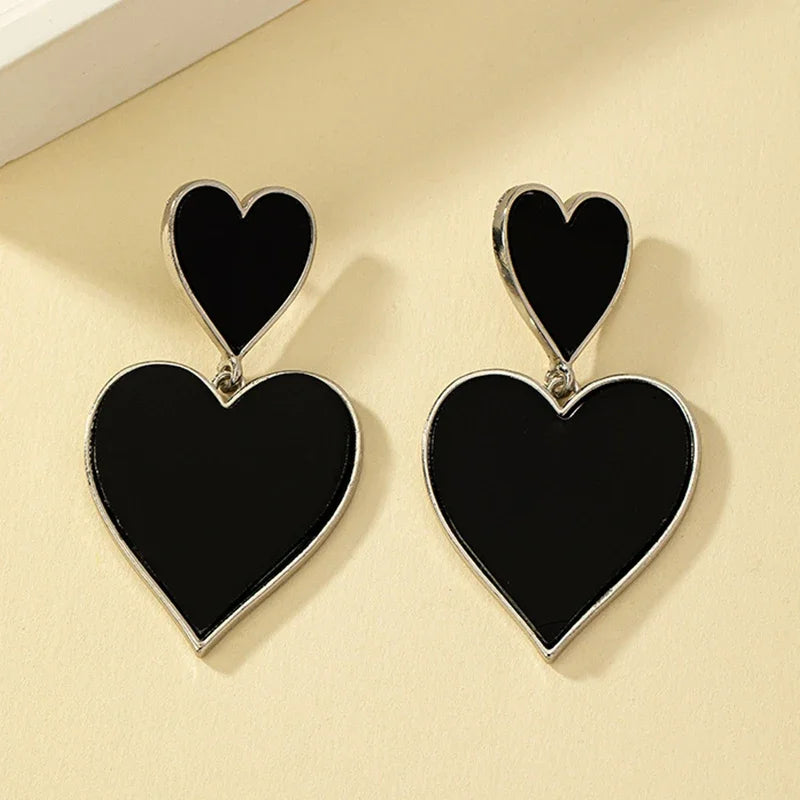 Pre Order:  Black Resin Large Metal Heart Dangle Earrings