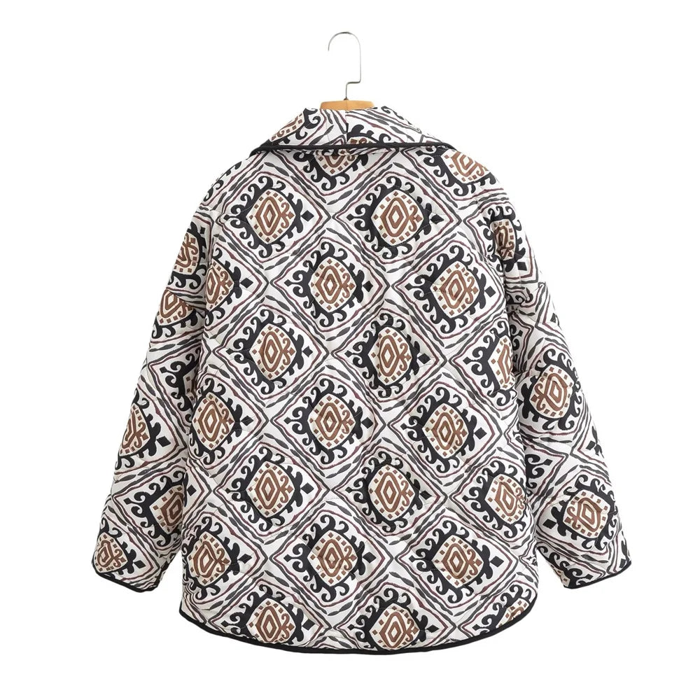 Pre Order:  Paisley Printed Front Pockets Quilted Jacket