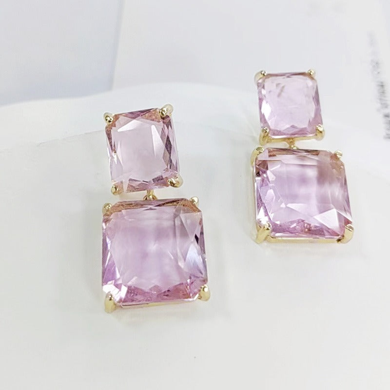 Pre Order:  Geometric Square Crystal Earrings