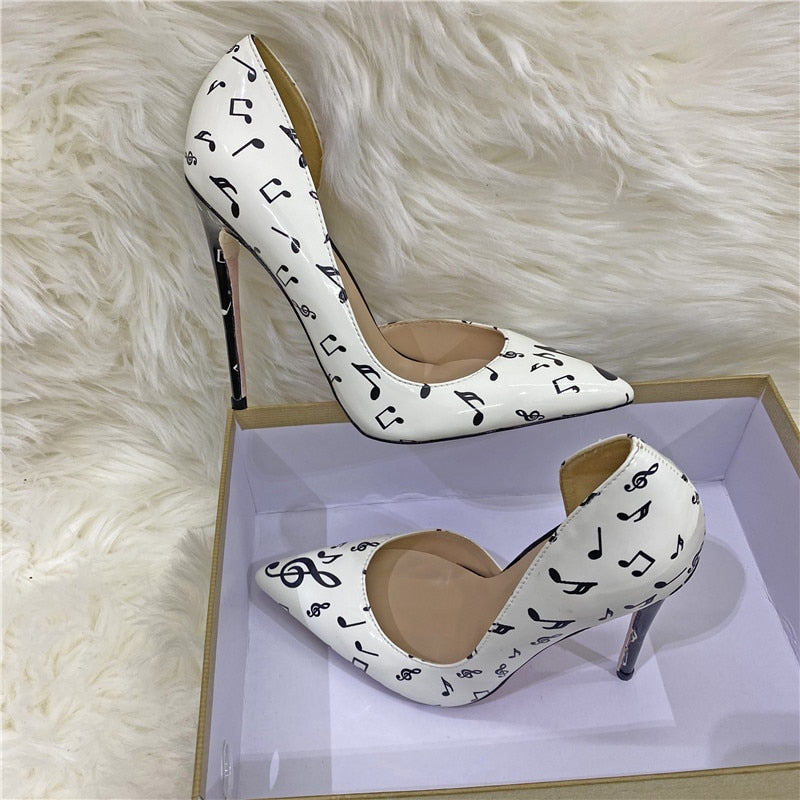 Pre Order:  White Chord Printed Pointed-Toe Shoes