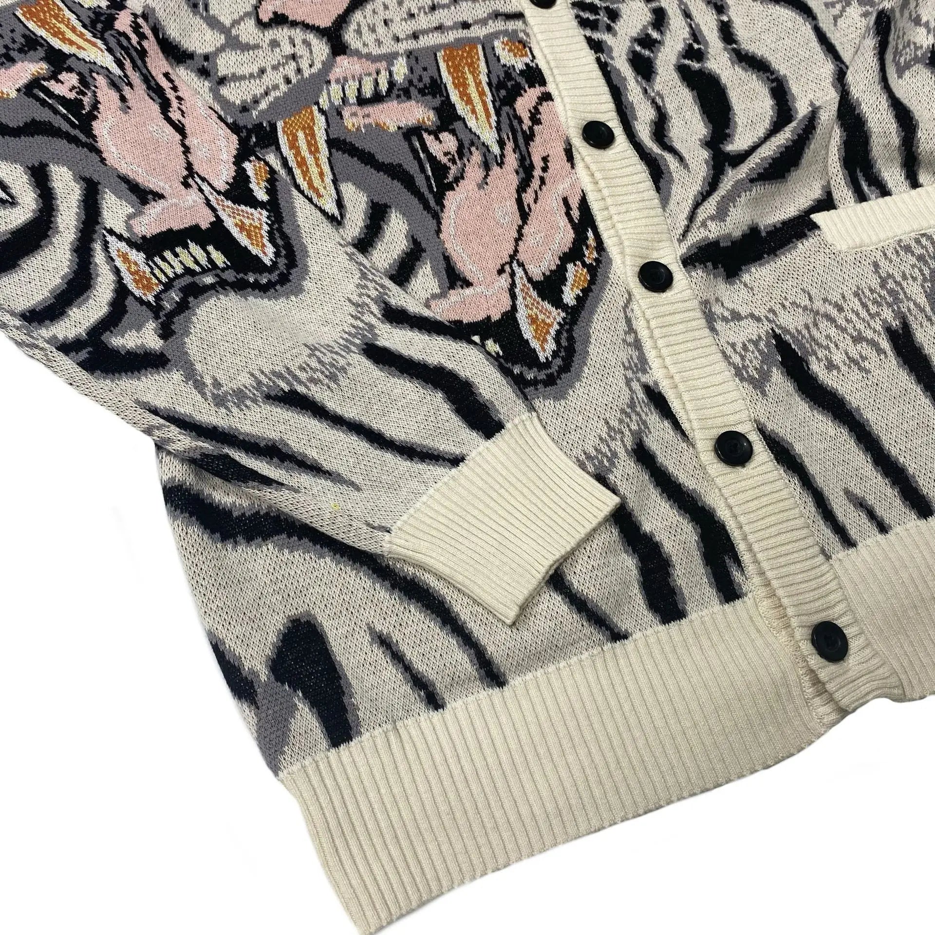 Pre Order:  Vintage Tiger Totem V-Neck Knitted Cardigan Sweater