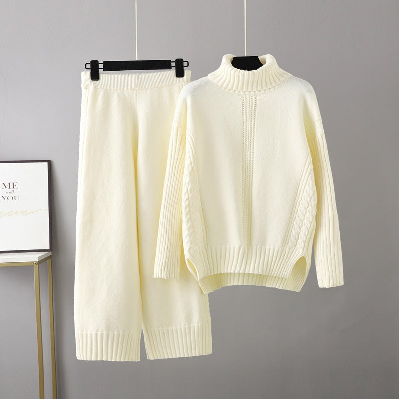 Pre Order:  Casual Thick Turtleneck Knit Sweater + Wide Leg Knit Pants