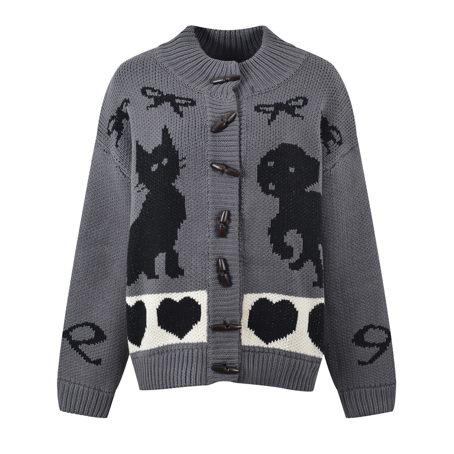 Love Bow Jacquard Knitted Cardigan