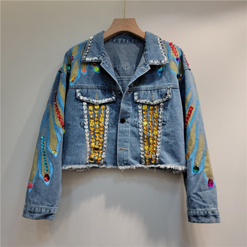 Pre Order:  Handmade Nail Bead Short Denim Jacket